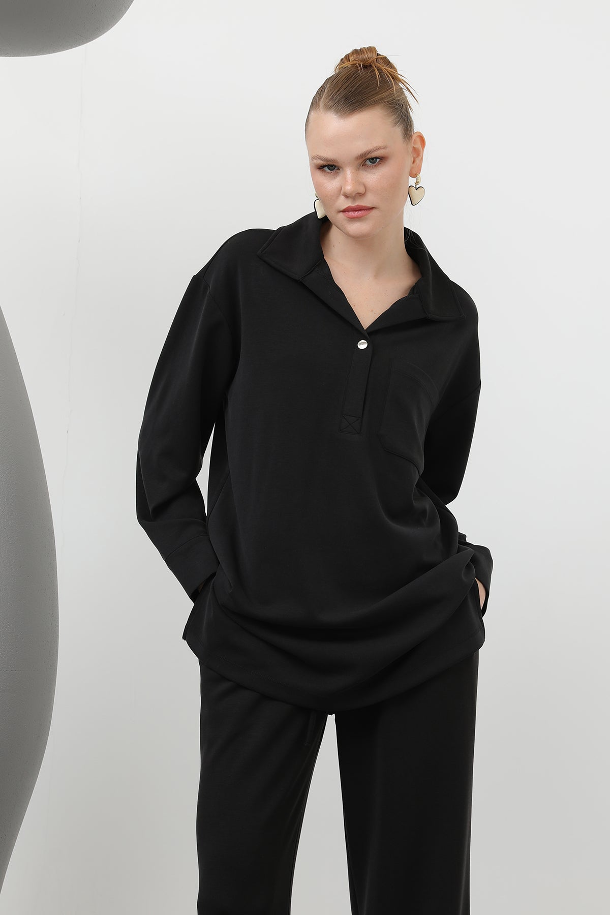 Kadın Yakası Çıtçıtlı Cep Detaylı Pantolonlu Takım - 20605TKS