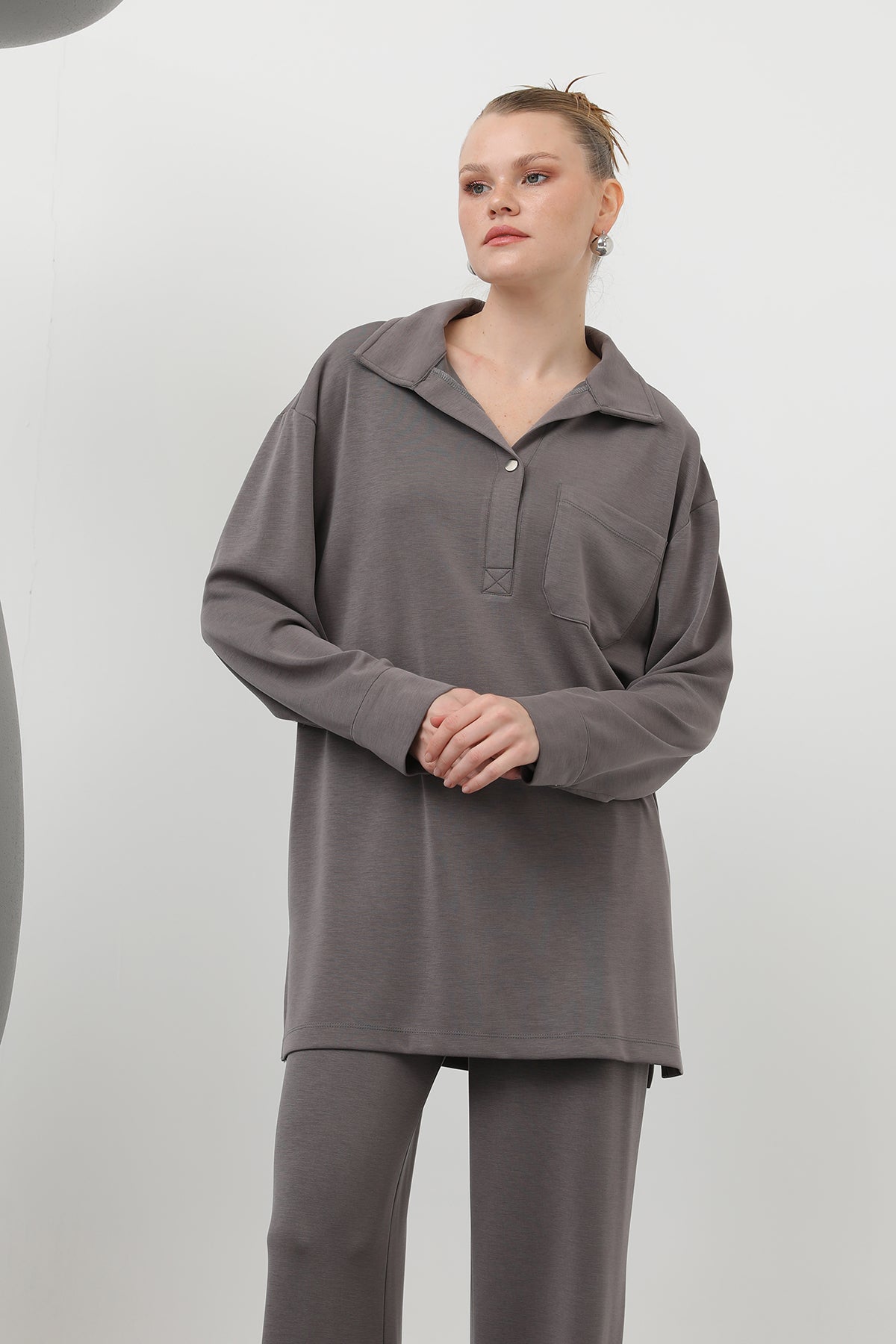 Kadın Yakası Çıtçıtlı Cep Detaylı Pantolonlu Takım - 20605TKS