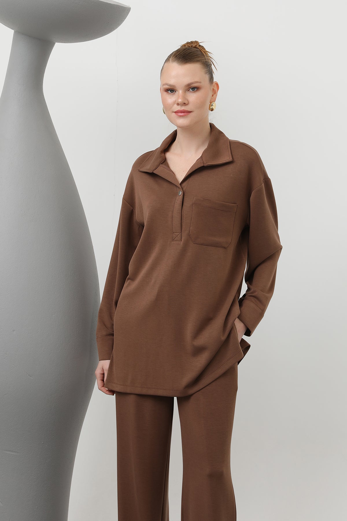 Kadın Yakası Çıtçıtlı Cep Detaylı Pantolonlu Takım - 20605TKS