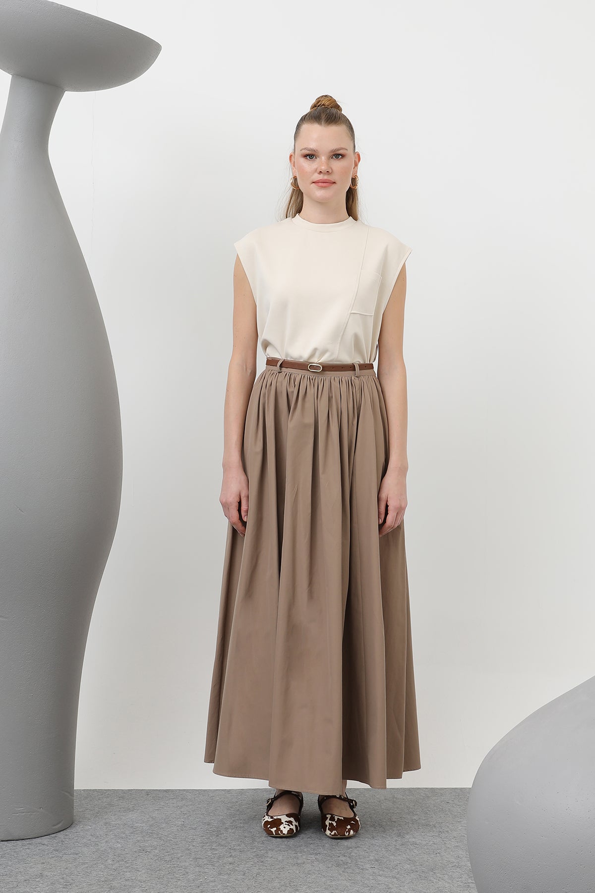 Kadın Kemerli Uzun Etek - 20611ETK