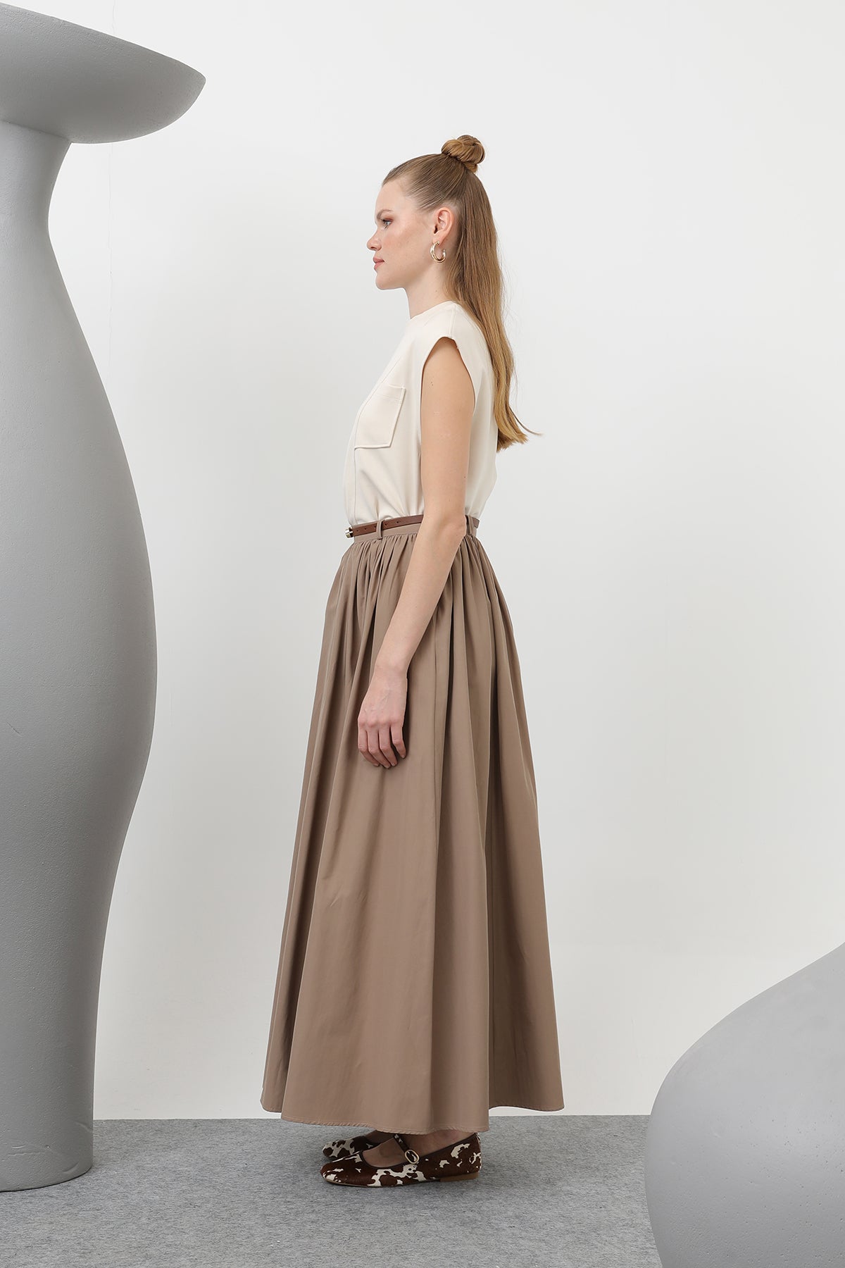 Kadın Kemerli Uzun Etek - 20611ETK