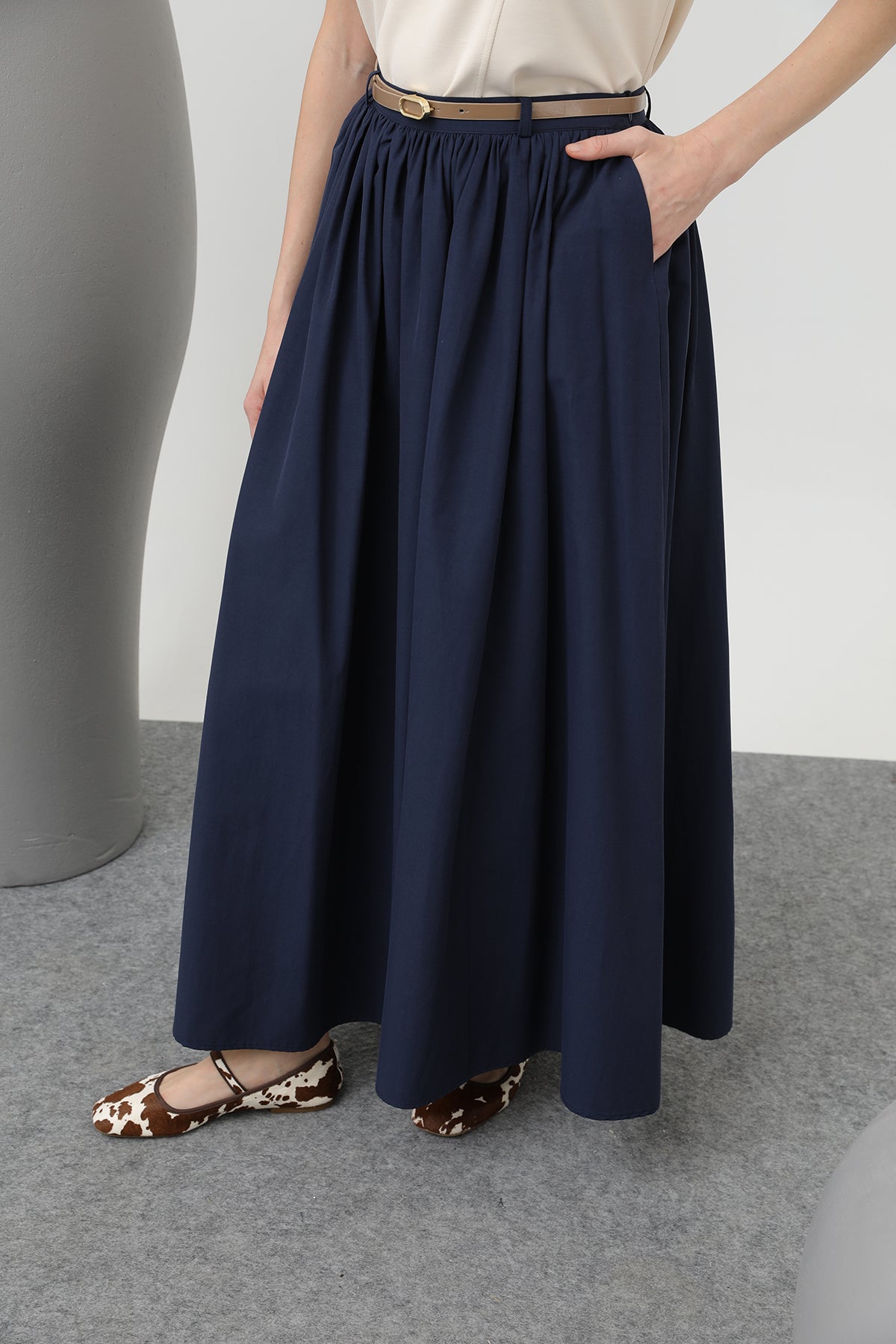 Kadın Kemerli Uzun Etek - 20611ETK