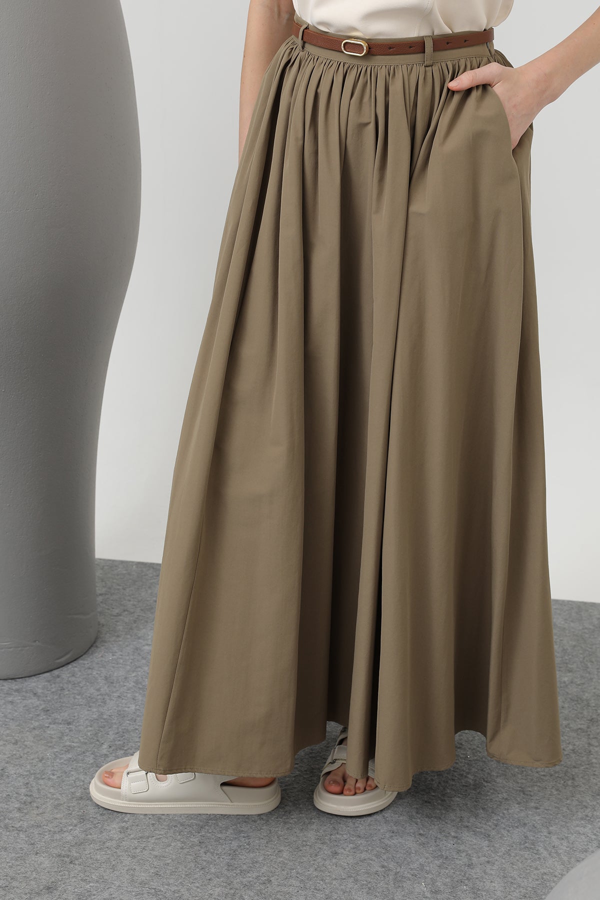 Kadın Kemerli Uzun Etek - 20611ETK