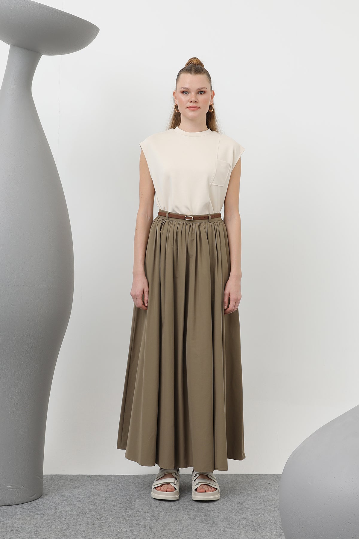 Kadın Kemerli Uzun Etek - 20611ETK