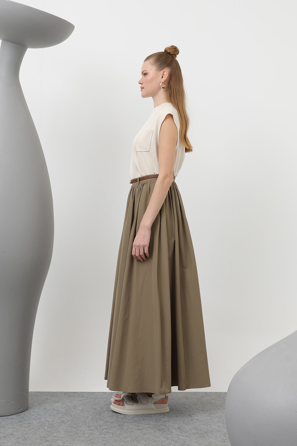 Kadın Kemerli Uzun Etek - 20611ETK