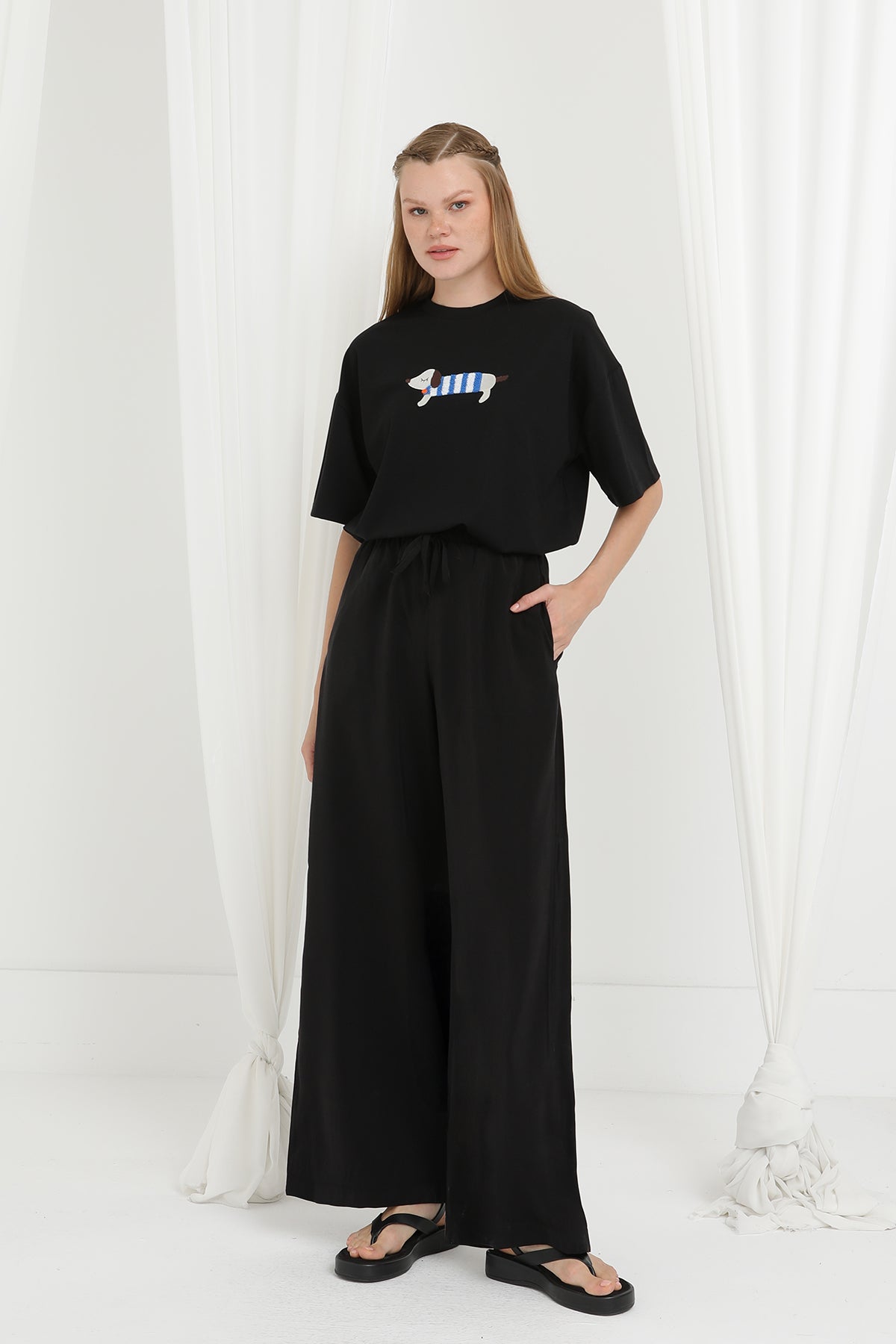 Kadın Beli Lastikli Bağlamalı Bol Pantolon - 20646PNT