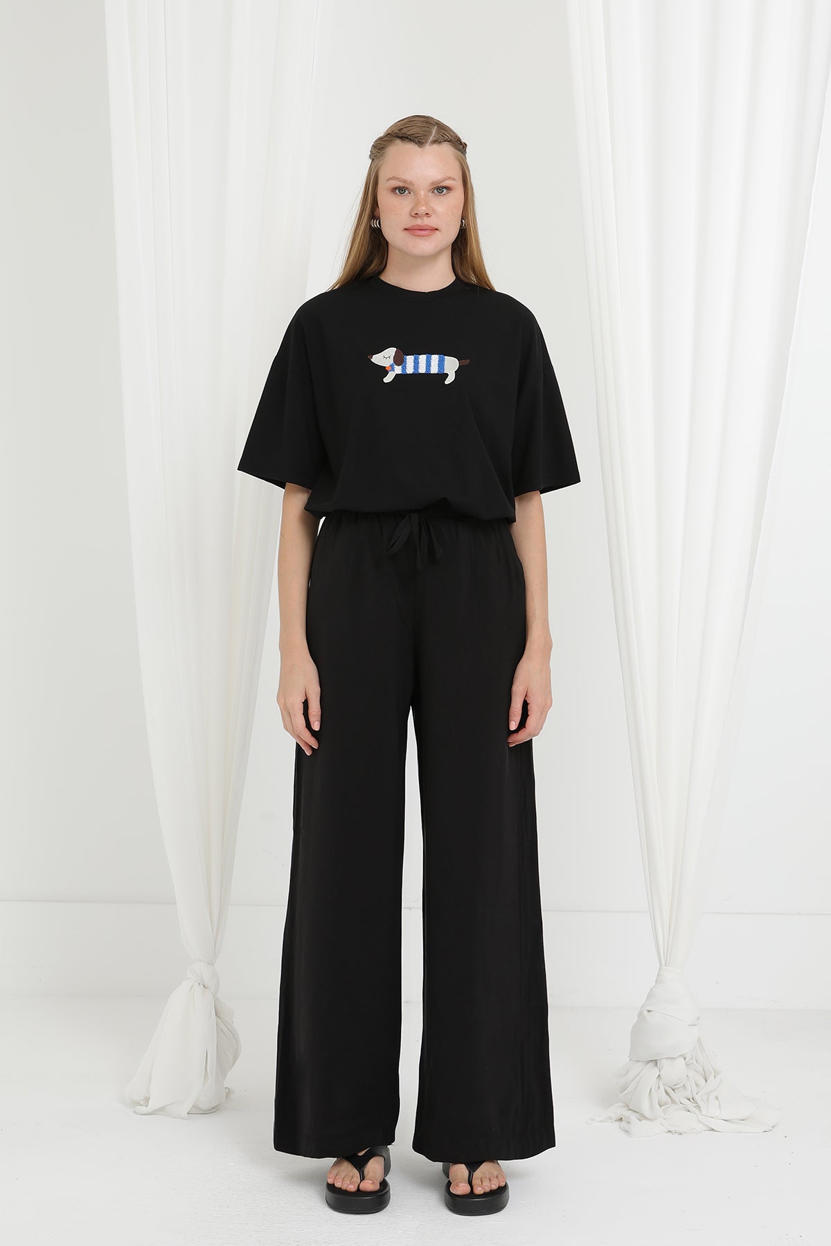 Kadın Beli Lastikli Bağlamalı Bol Pantolon - 20646PNT