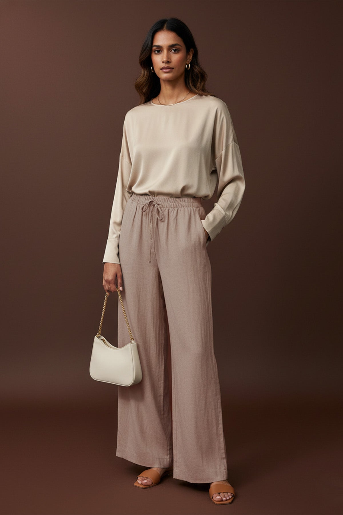 Kadın Beli Lastikli Bağlamalı Bol Pantolon - 20646PNT