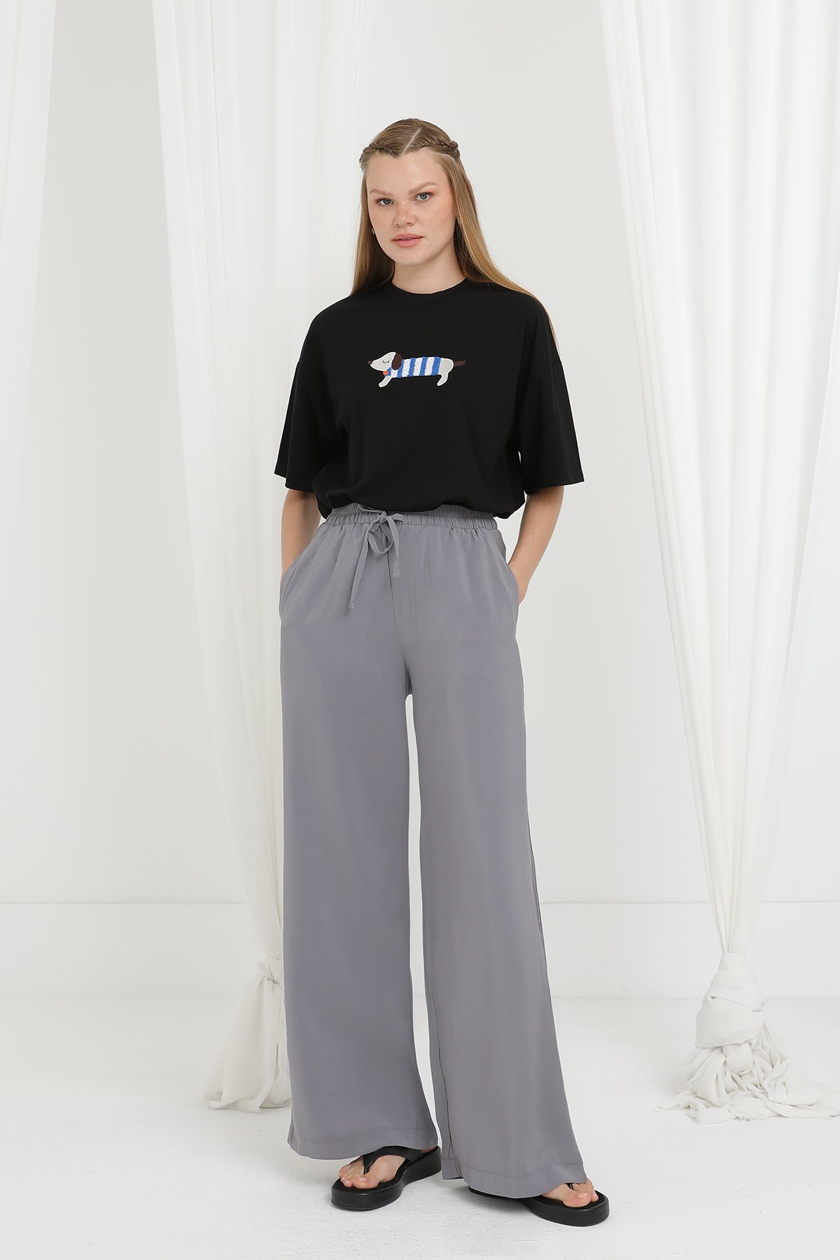 Kadın Beli Lastikli Bağlamalı Bol Pantolon - 20646PNT