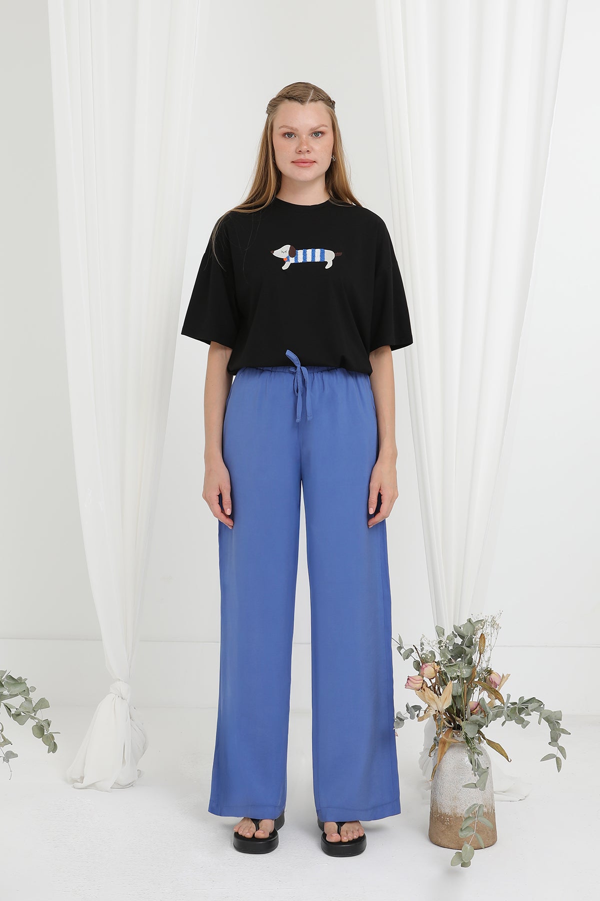 Kadın Beli Lastikli Bağlamalı Bol Pantolon - 20646PNT