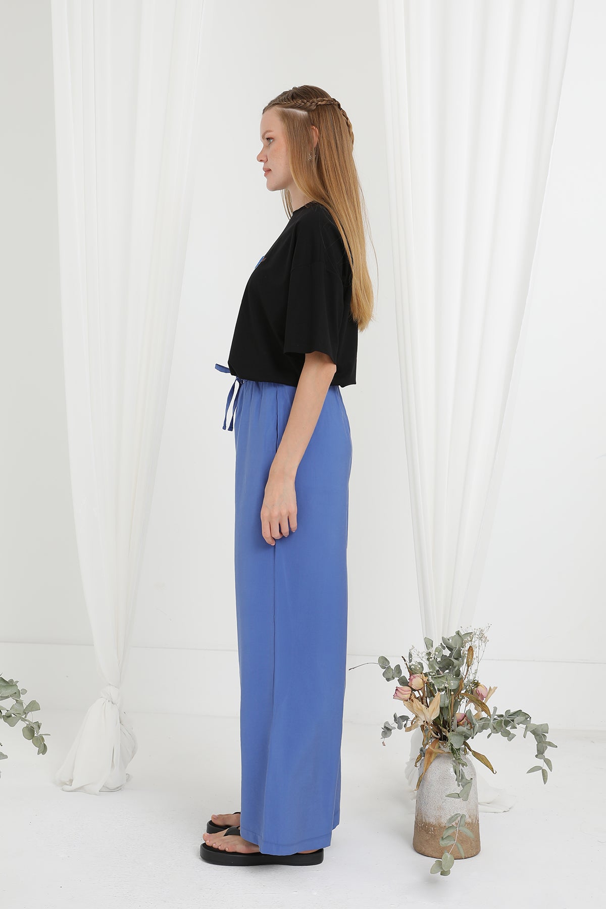 Kadın Beli Lastikli Bağlamalı Bol Pantolon - 20646PNT