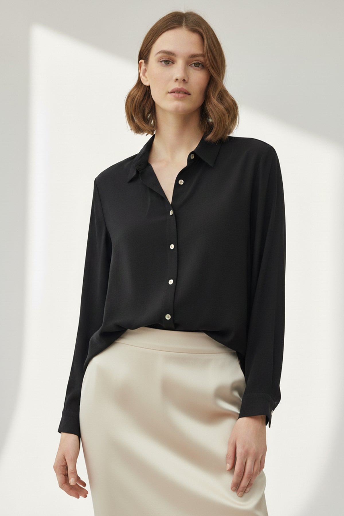 Kadın Sedef Düğmeli Kısa Gömlek -20647GML