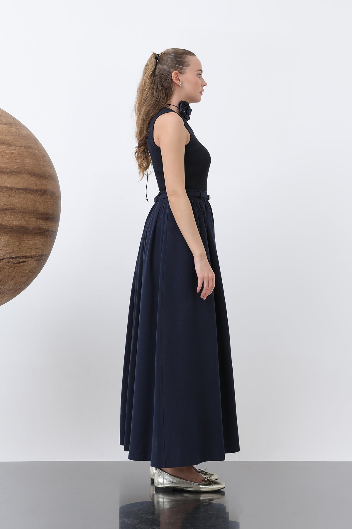 Kadın Belden Büzgülü Kemer Detaylı Denim Etek - 20649ETK