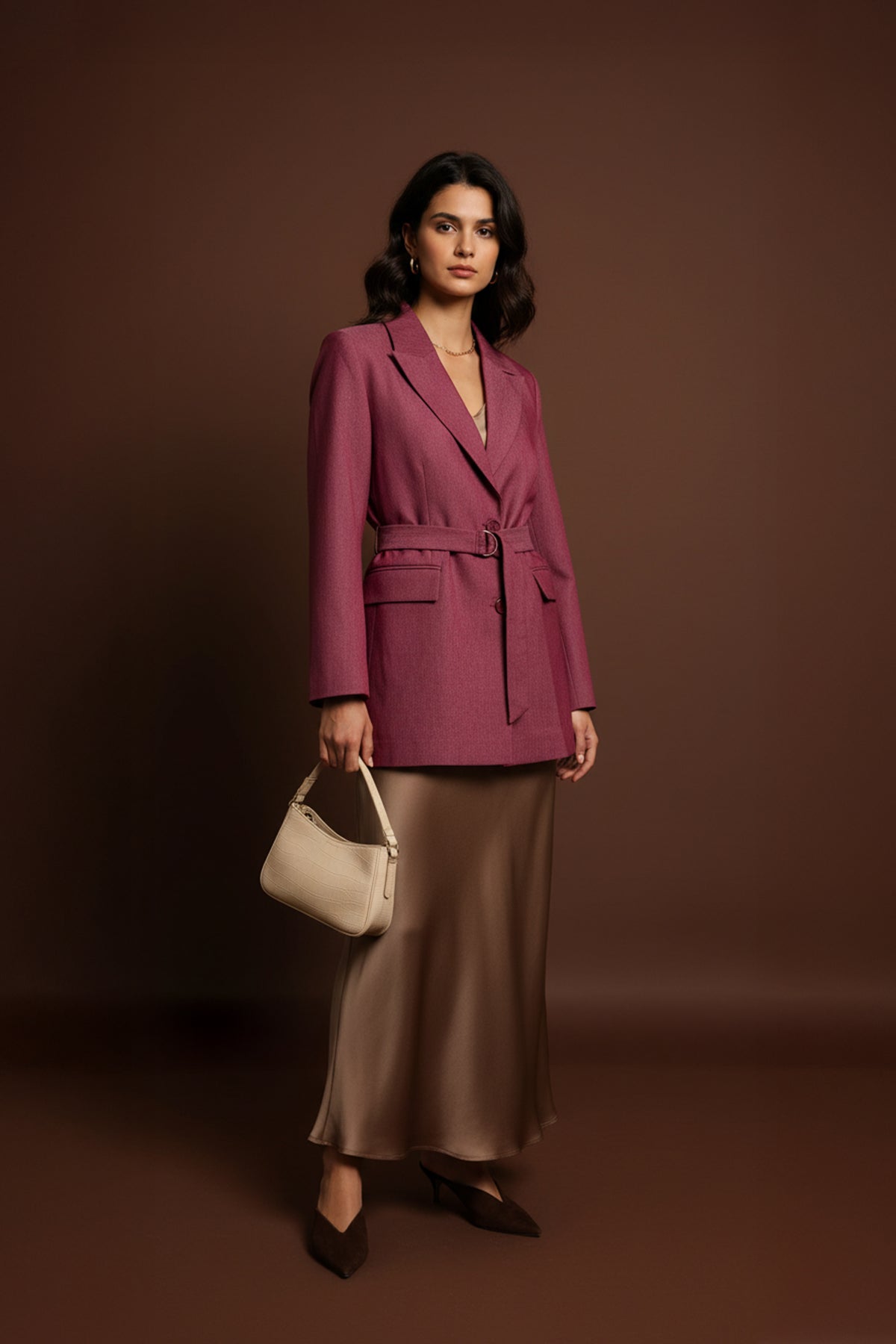 Kadın Kuşak Detaylı Vatkalı Denim Blazer Ceket - 20653CKT