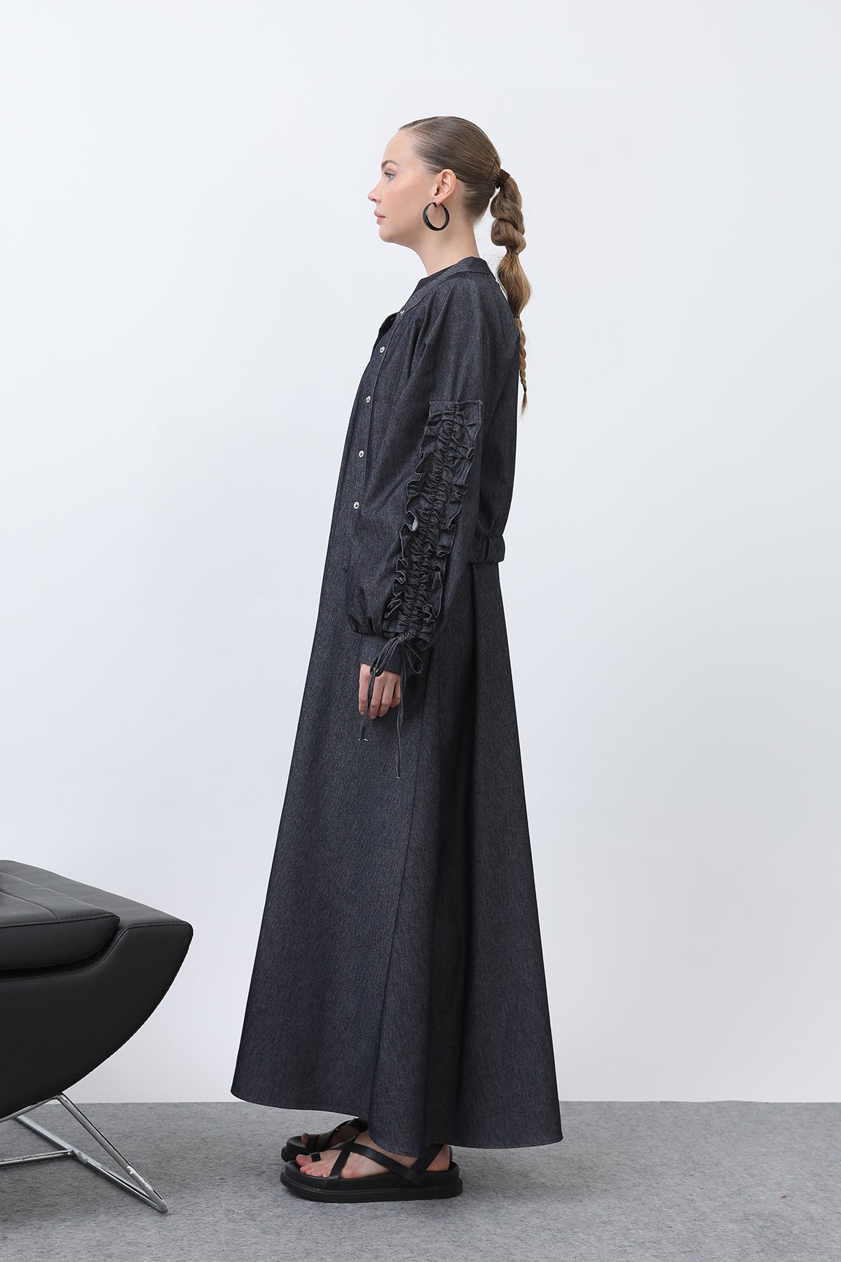 Kadın Kolları Volan Detaylı Ceket Elbise Takım -20654TKS