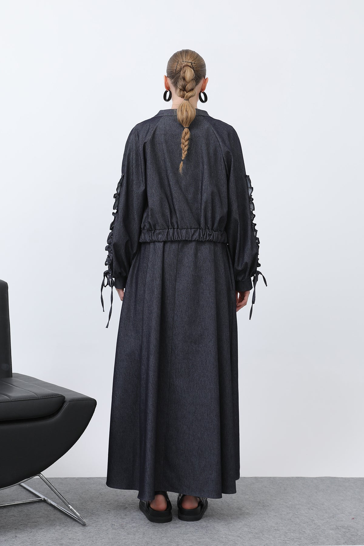 Kadın Kolları Volan Detaylı Ceket Elbise Takım -20654TKS