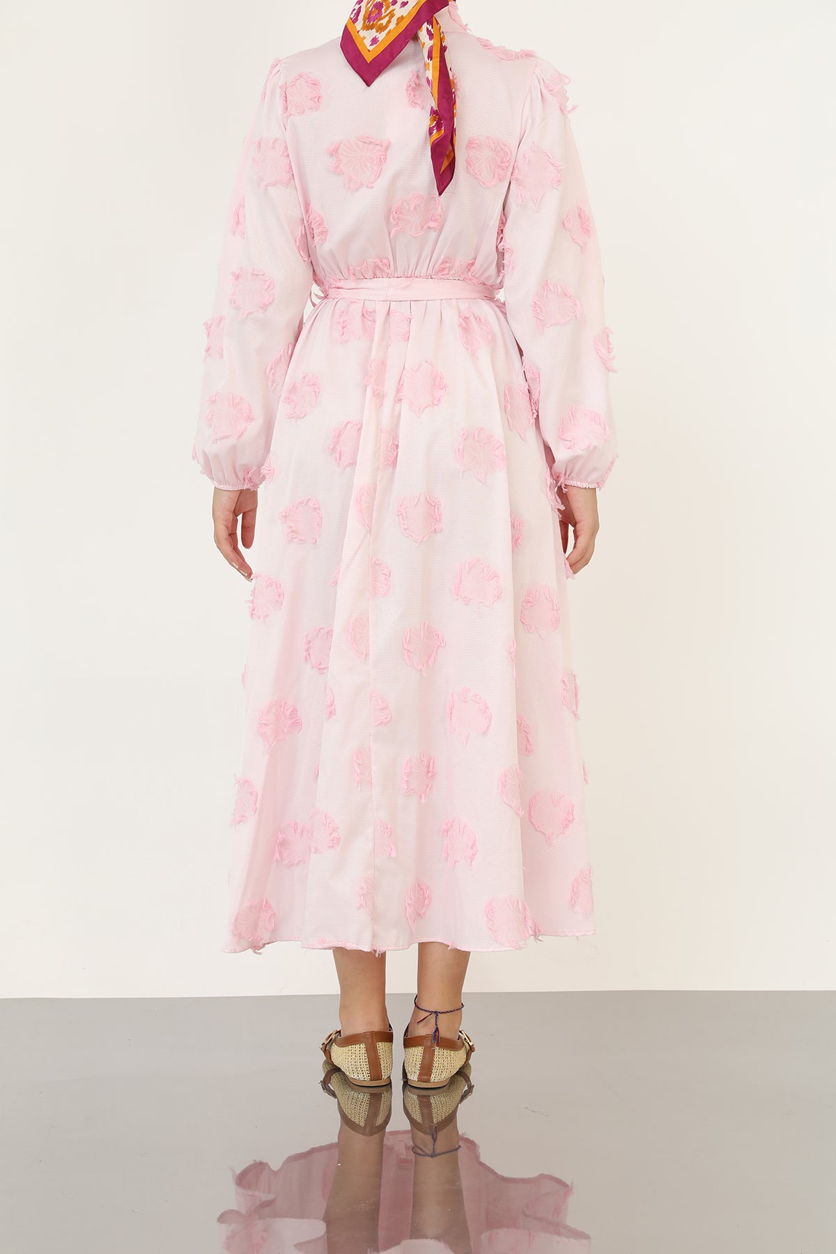 Kadın 3D Çiçek Desenli Kuşaklı Maxi Elbise -20695ELB