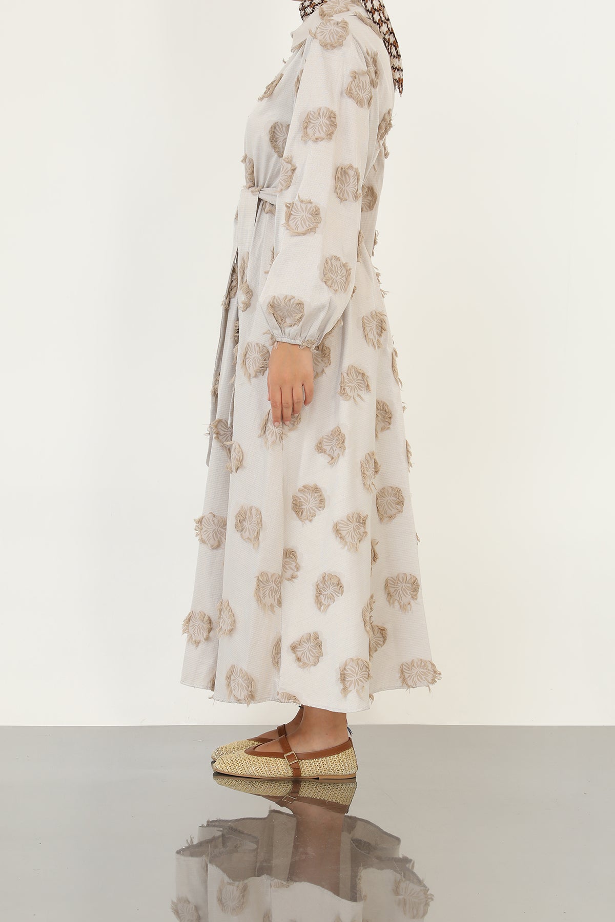 Kadın 3D Çiçek Desenli Kuşaklı Maxi Elbise -20695ELB