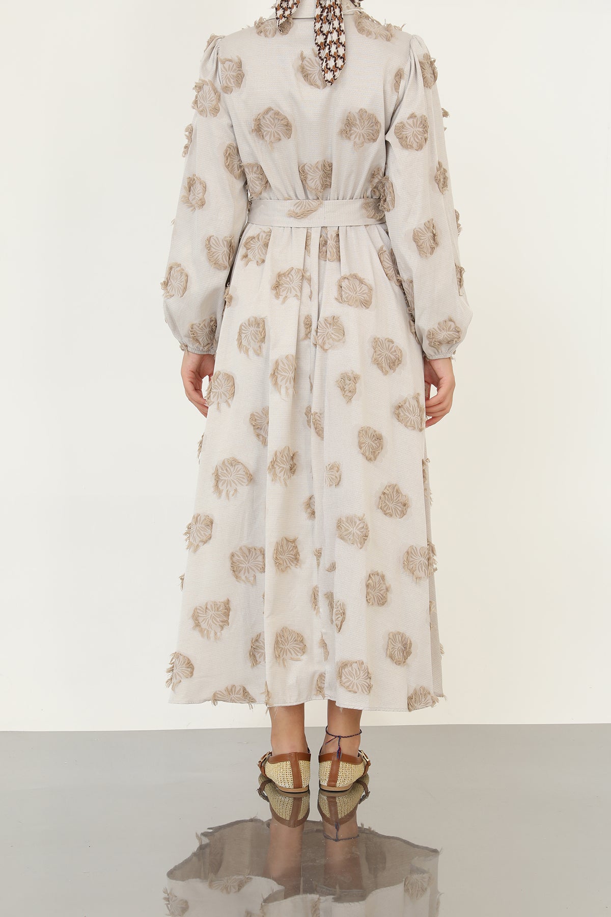 Kadın 3D Çiçek Desenli Kuşaklı Maxi Elbise -20695ELB