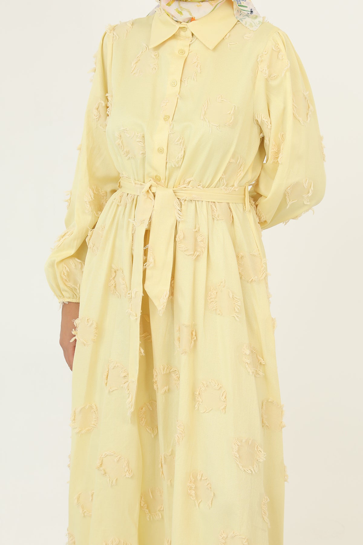 Kadın 3D Çiçek Desenli Kuşaklı Maxi Elbise -20695ELB