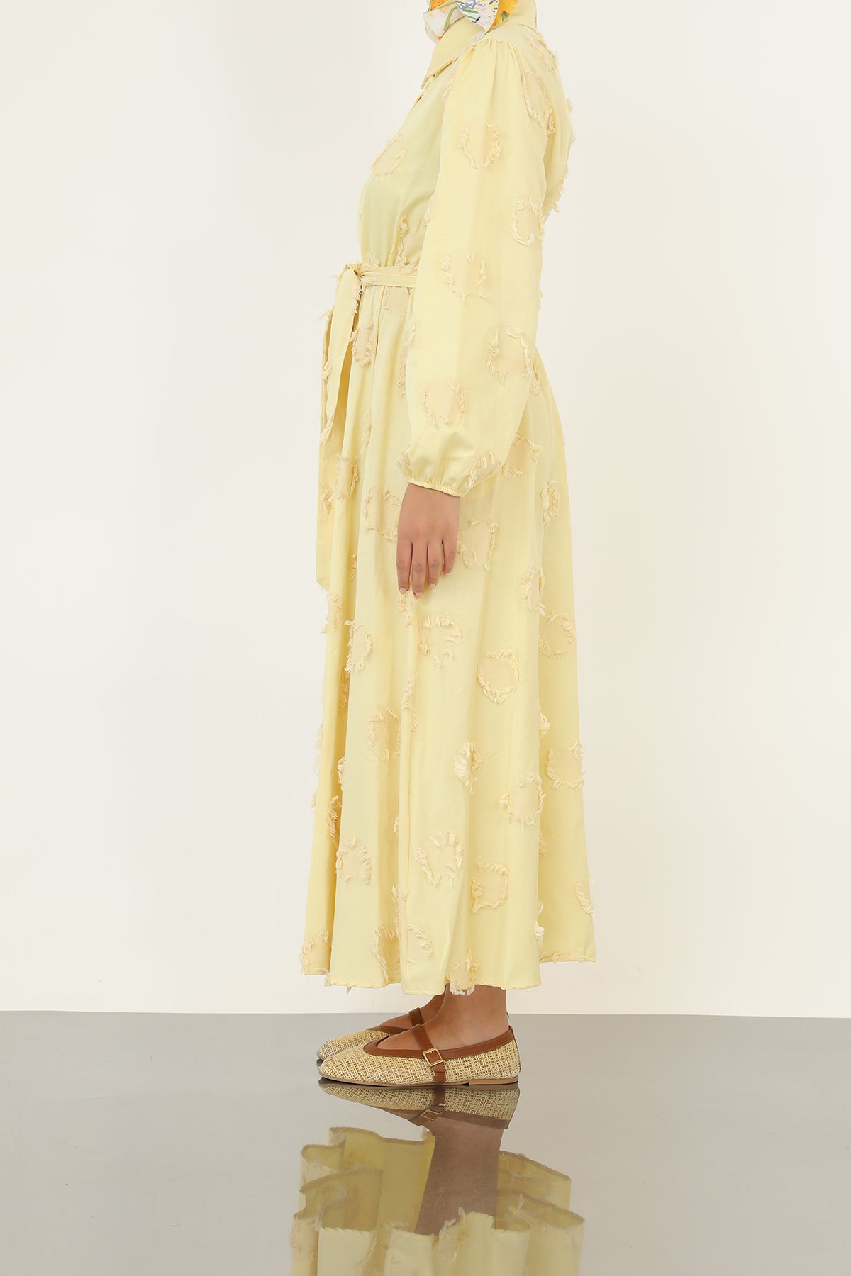 Kadın 3D Çiçek Desenli Kuşaklı Maxi Elbise -20695ELB