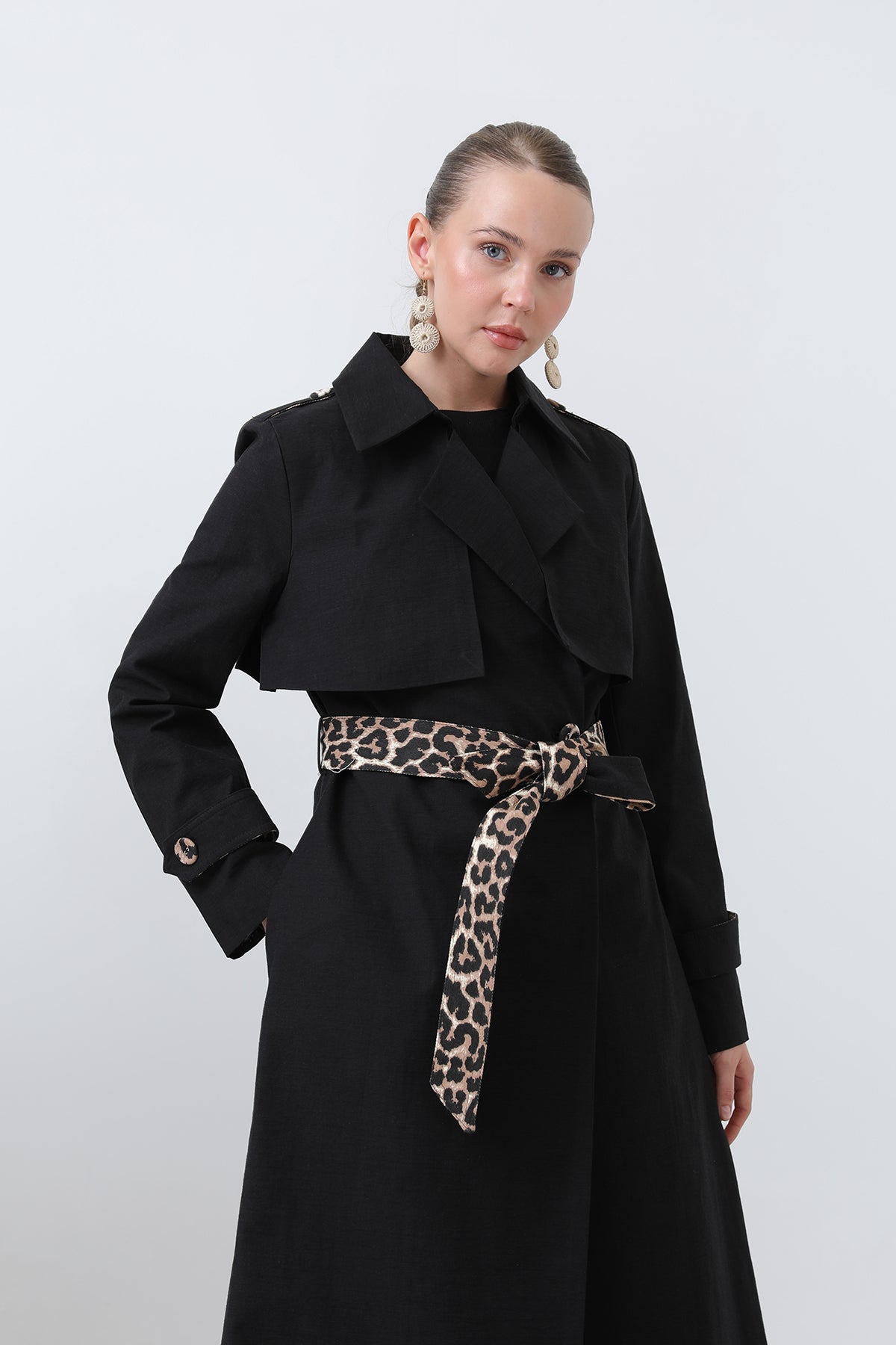 Kadın Leopar Garnili Trench - 32113TRC