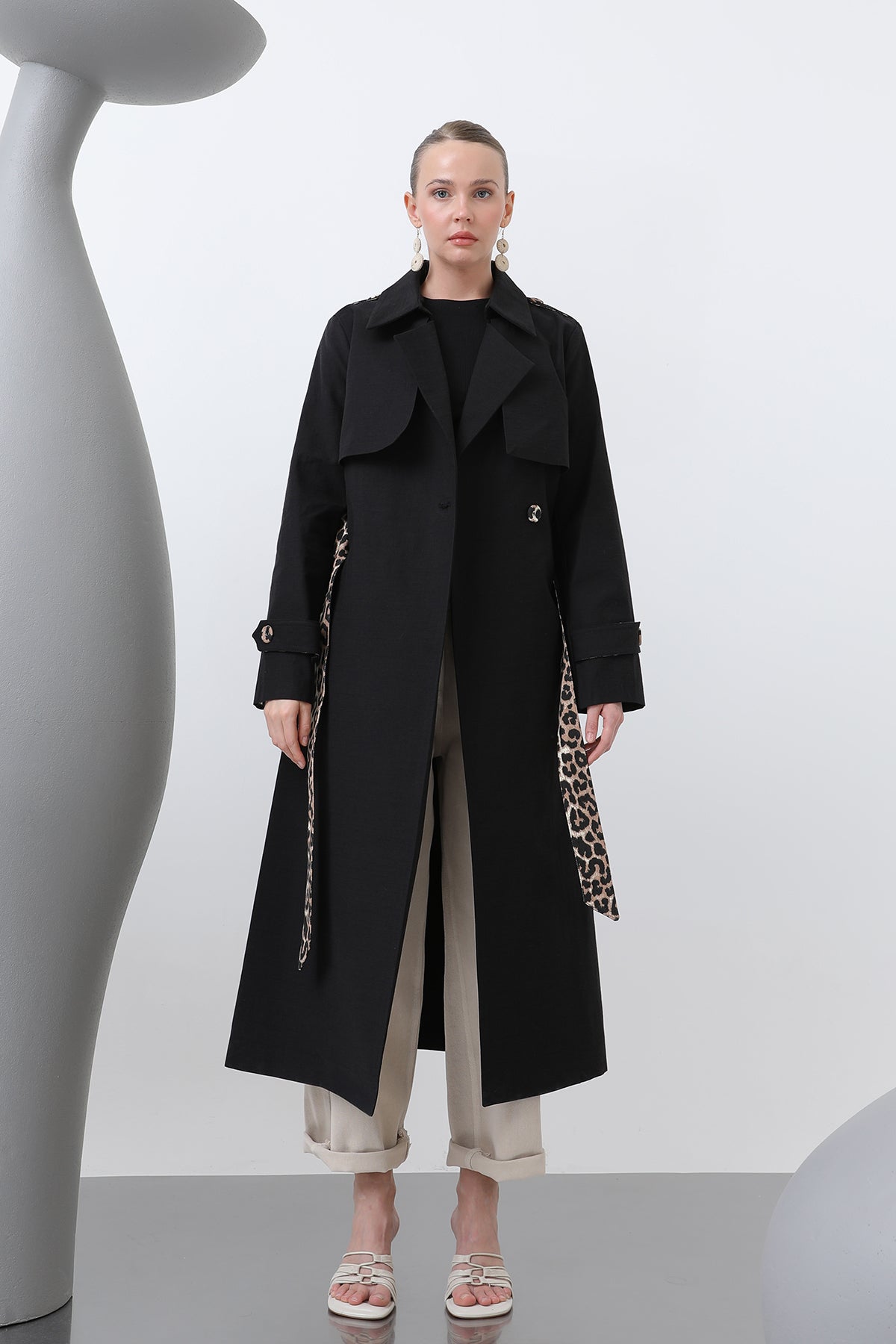 Kadın Leopar Garnili Trench - 32113TRC