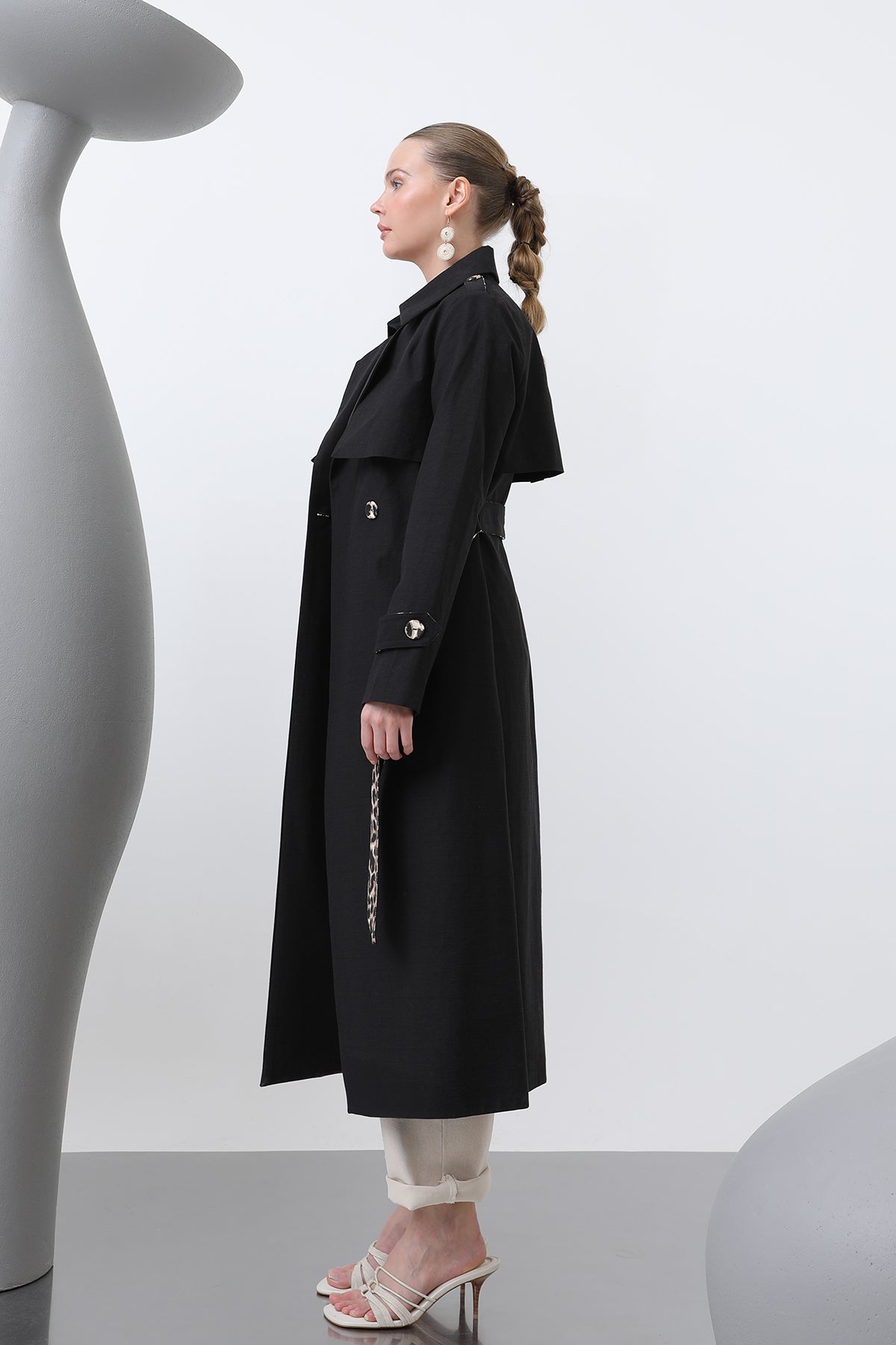 Kadın Leopar Garnili Trench - 32113TRC