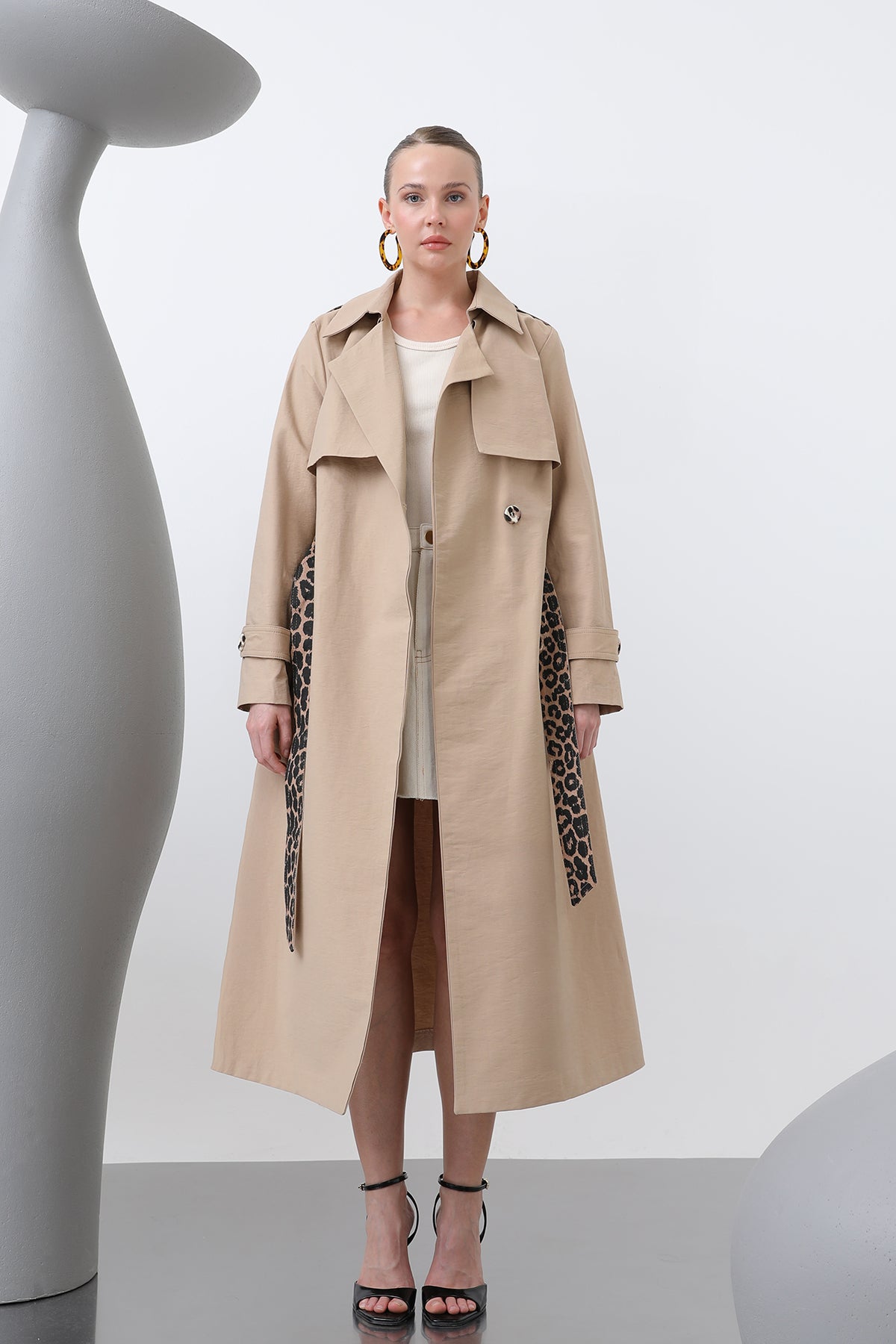 Kadın Leopar Garnili Trench - 32113TRC