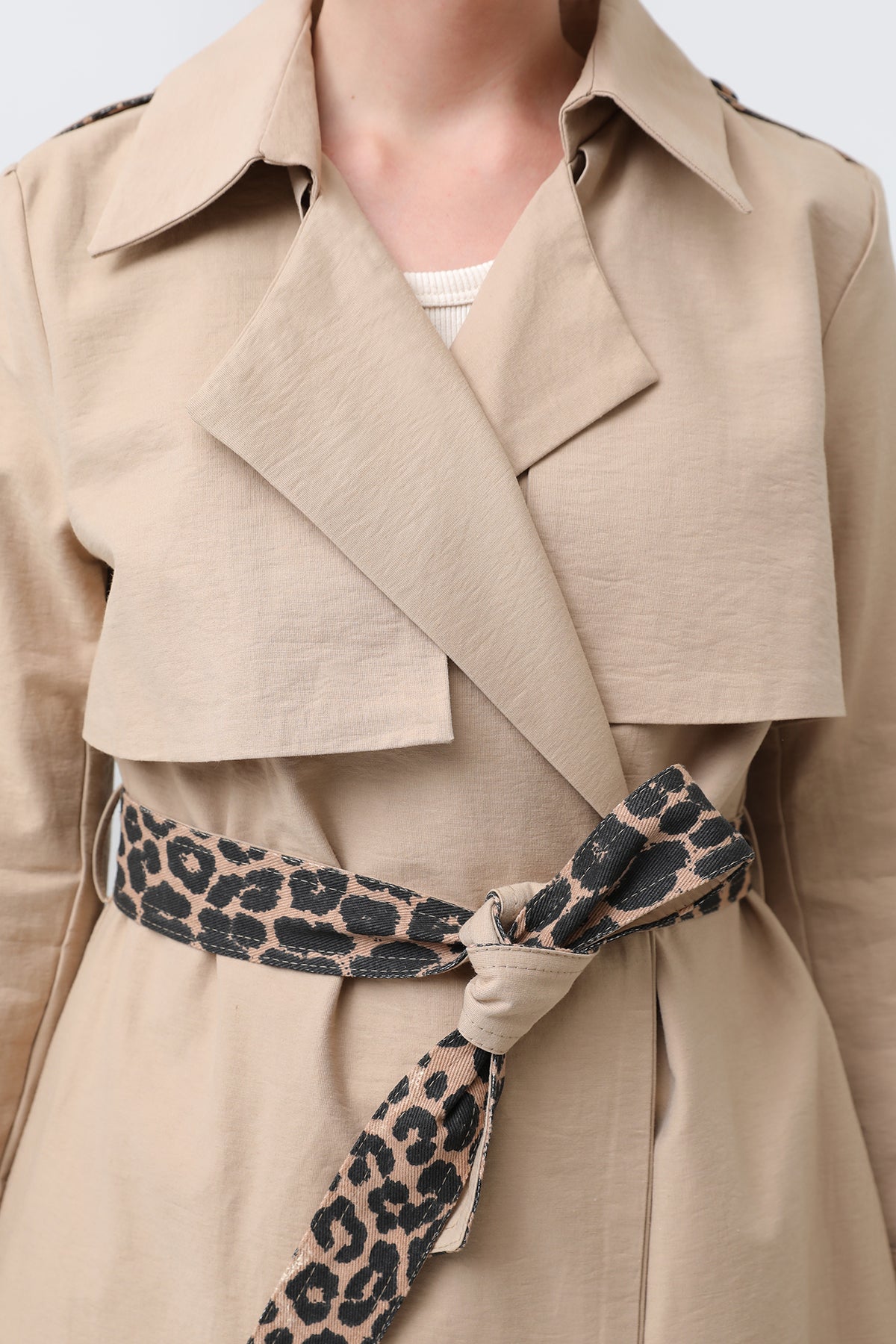 Kadın Leopar Garnili Trench - 32113TRC