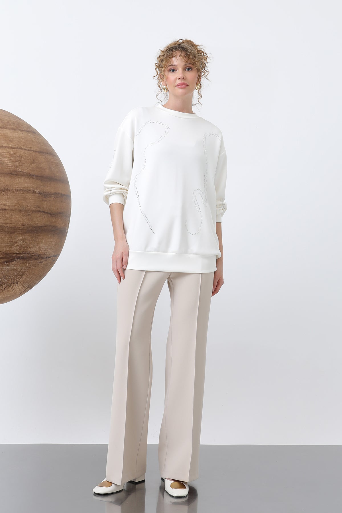 Kadın Taşlı Basic Sweat -32117SWT