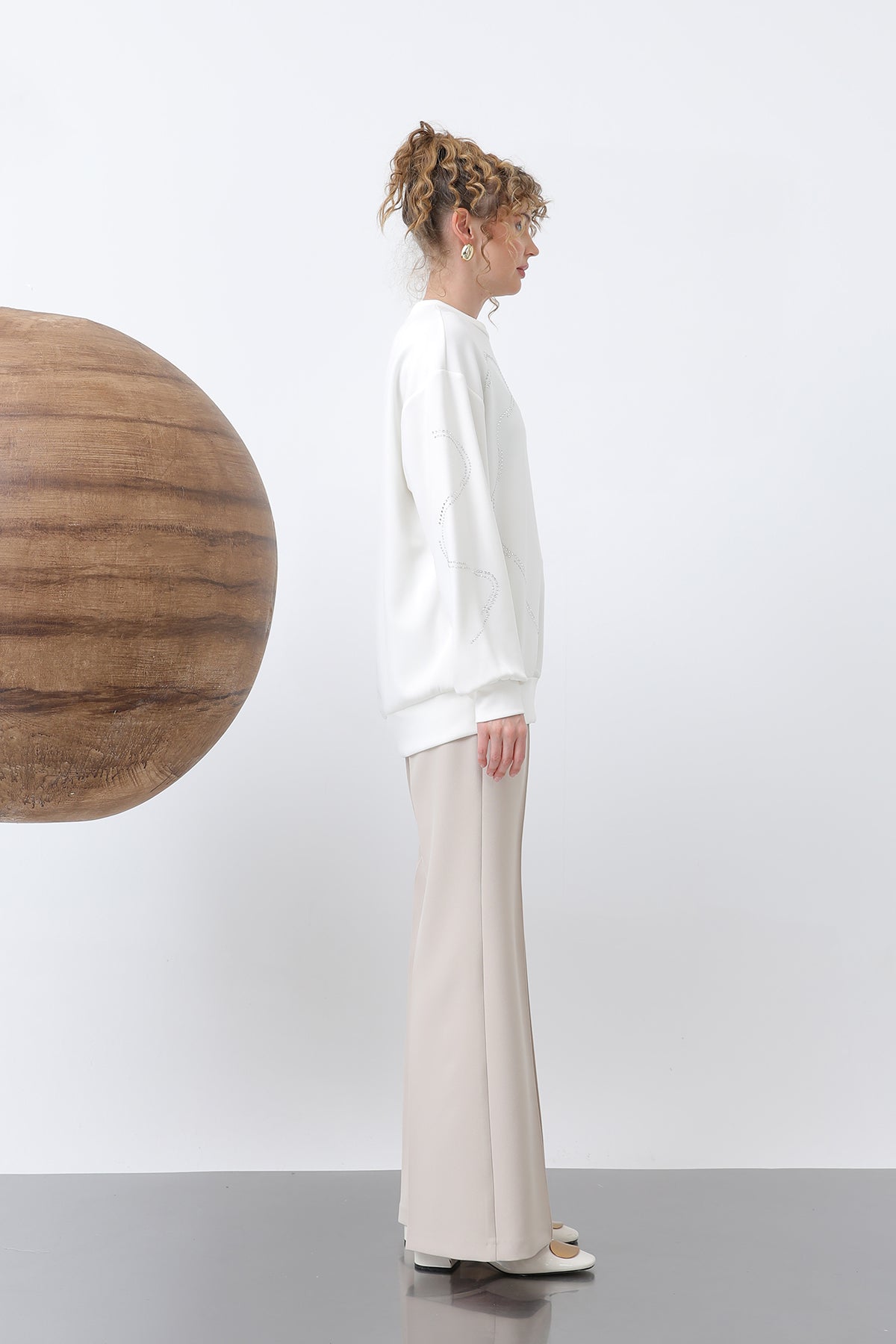 Kadın Taşlı Basic Sweat -32117SWT