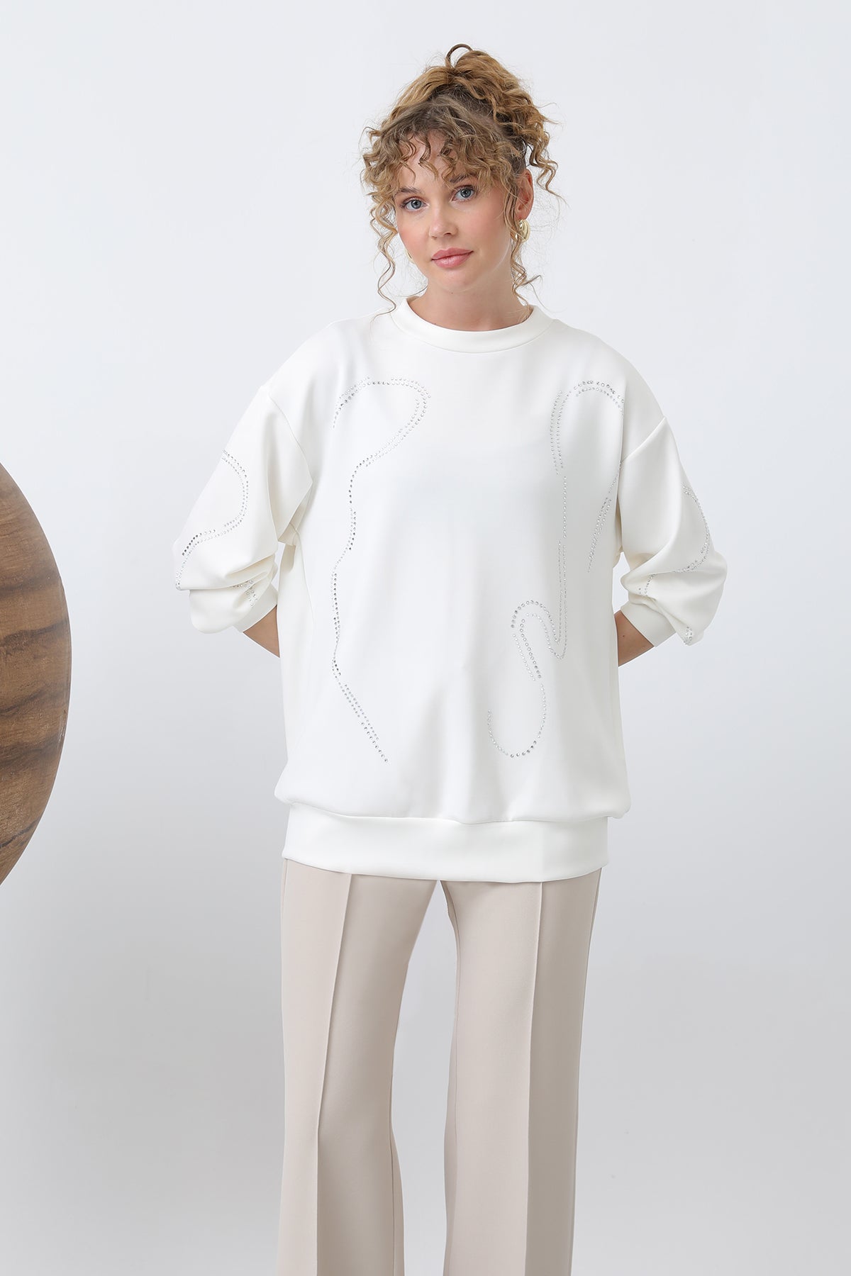 Kadın Taşlı Basic Sweat -32117SWT