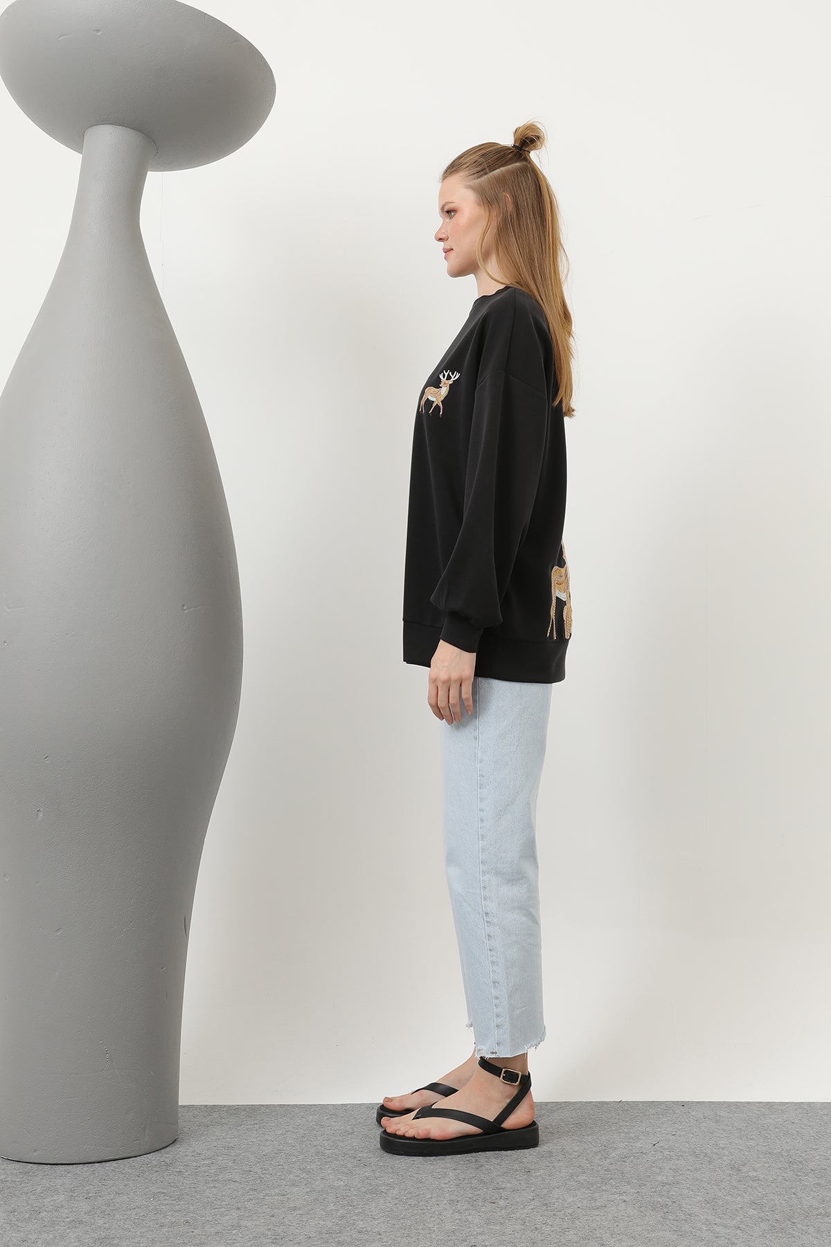 Kadın Arkası Geyikli Sweat - 32118SWT