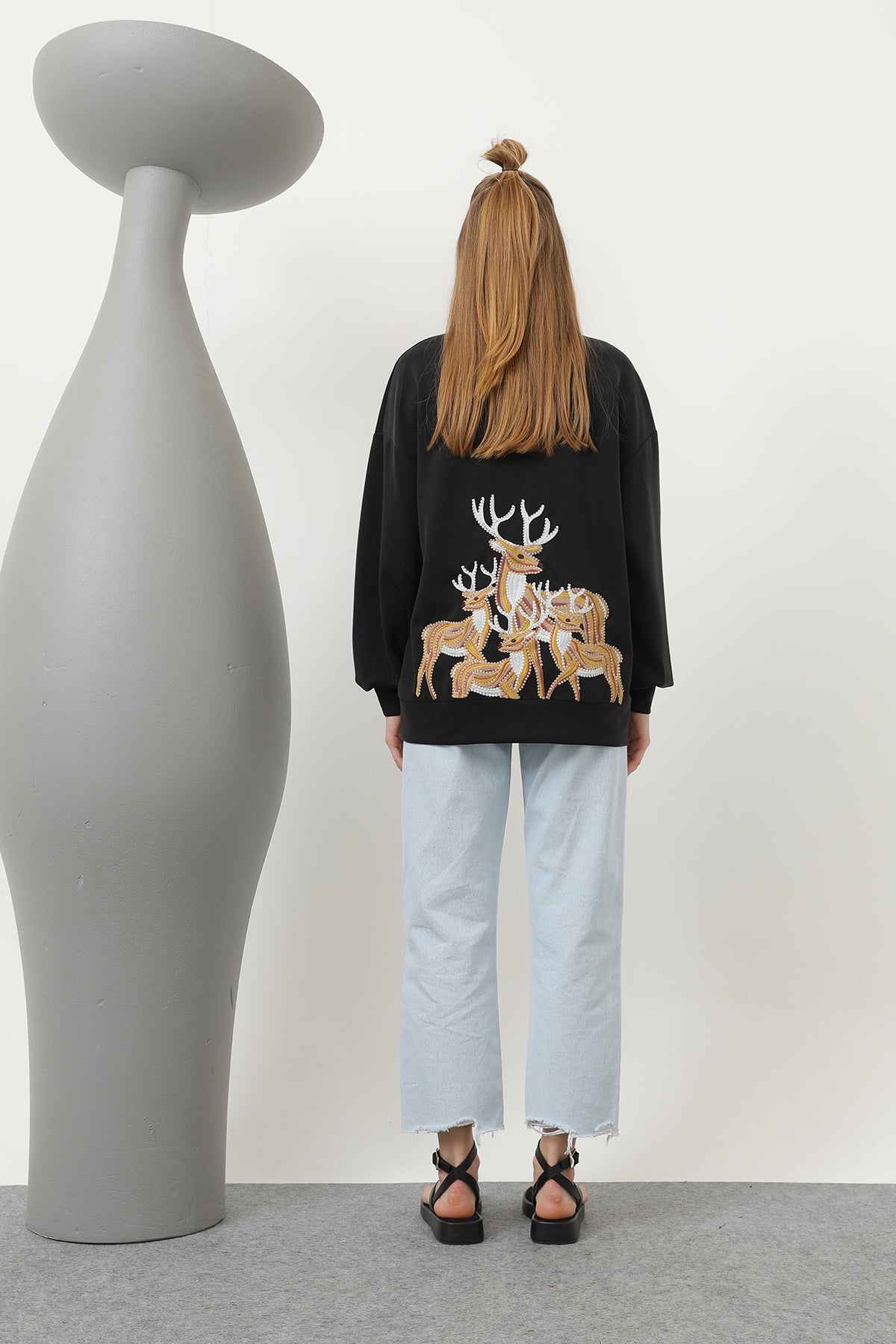 Kadın Arkası Geyikli Sweat - 32118SWT