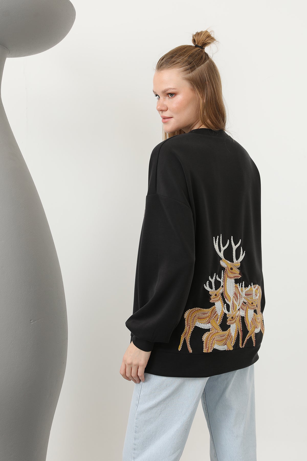 Kadın Arkası Geyikli Sweat - 32118SWT