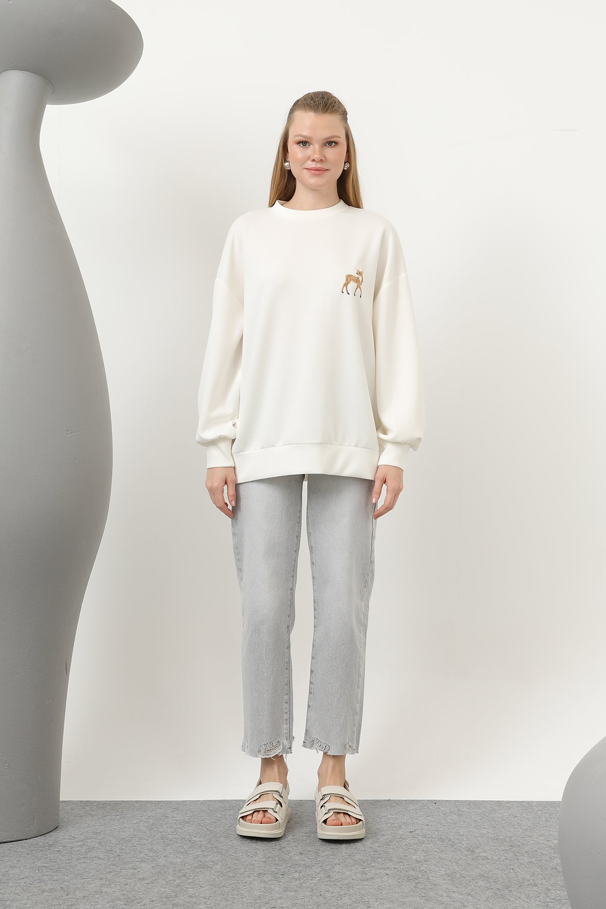 Kadın Arkası Geyikli Sweat - 32118SWT