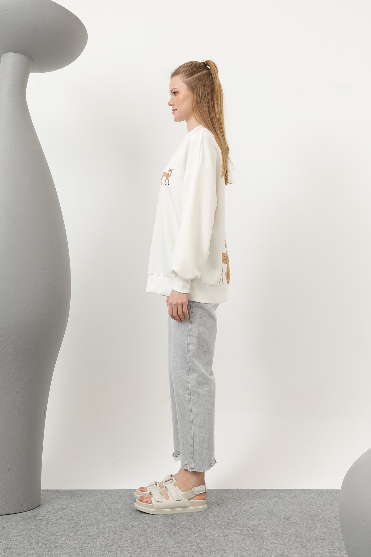 Kadın Arkası Geyikli Sweat - 32118SWT