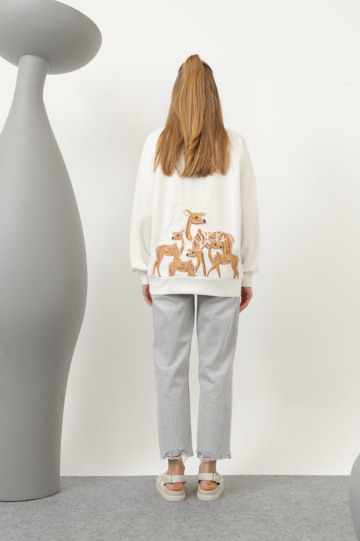 Kadın Arkası Geyikli Sweat - 32118SWT