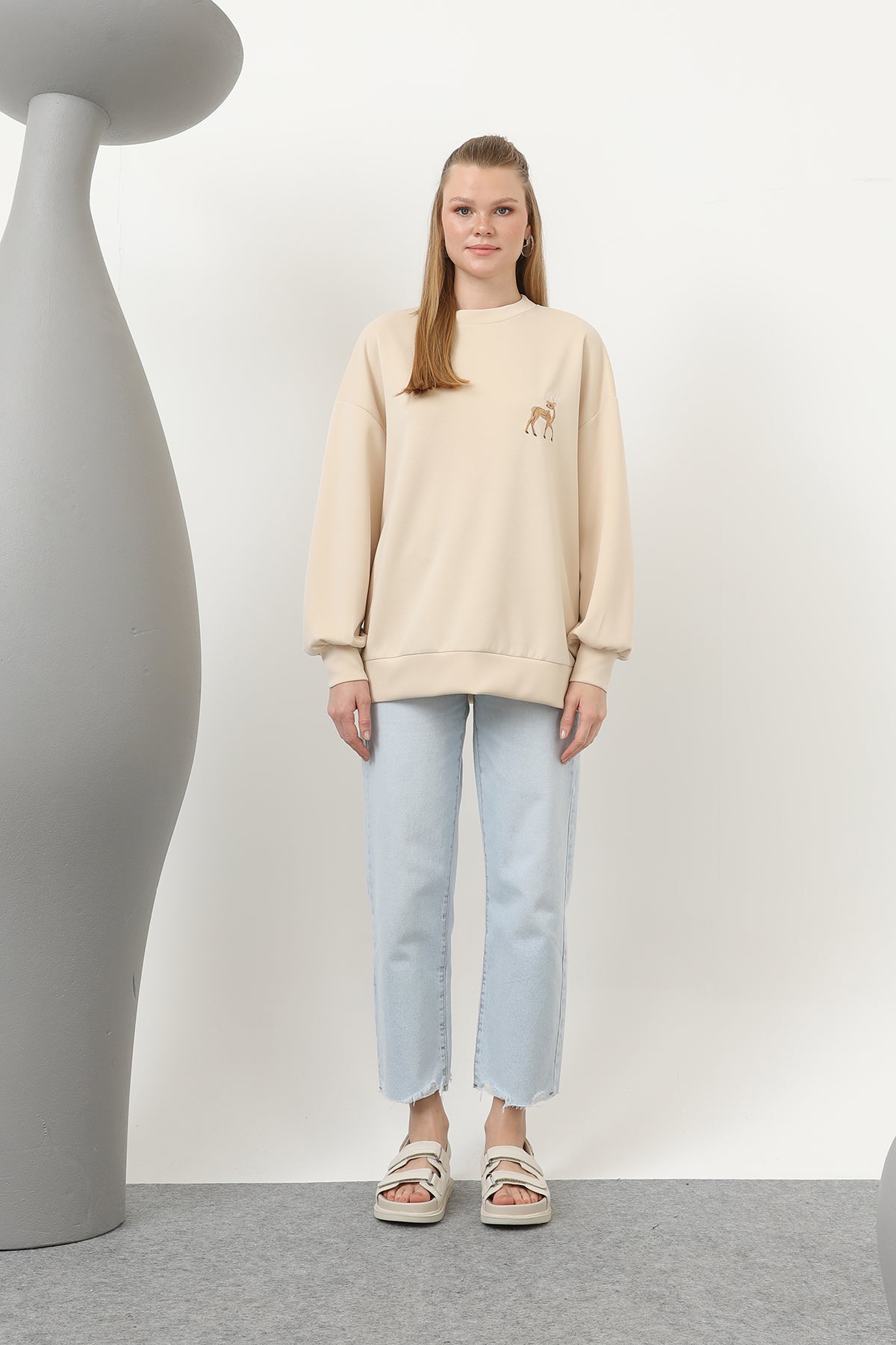 Kadın Arkası Geyikli Sweat - 32118SWT