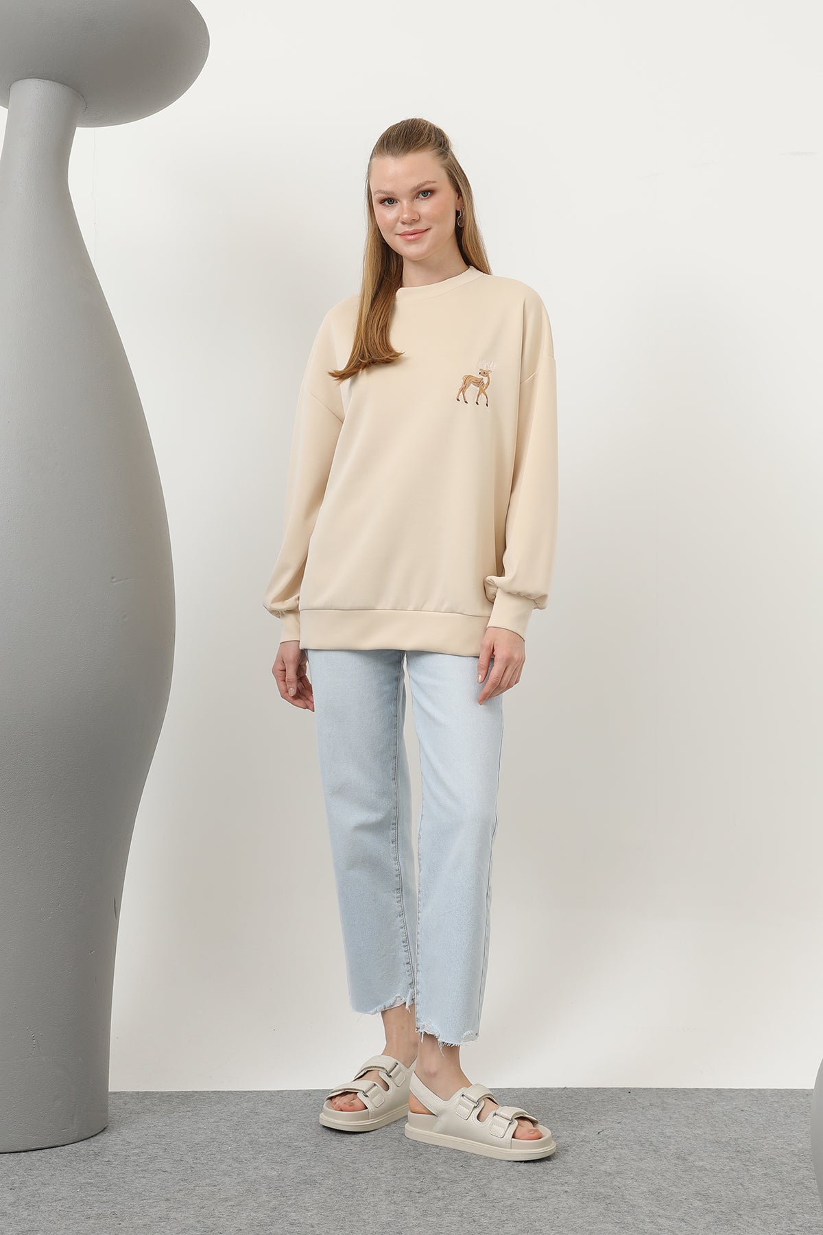 Kadın Arkası Geyikli Sweat - 32118SWT