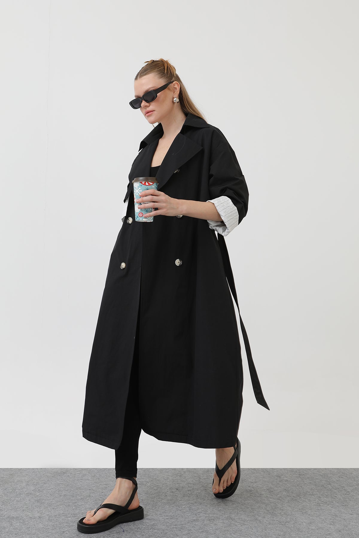 Kadın Garni Çizgili Detaylı Trench - 32141TRC