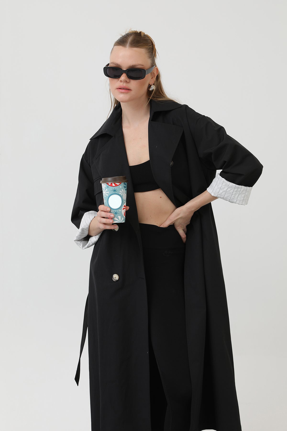 Kadın Garni Çizgili Detaylı Trench - 32141TRC