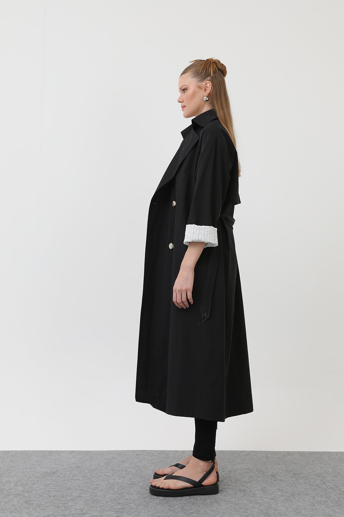 Kadın Garni Çizgili Detaylı Trench - 32141TRC