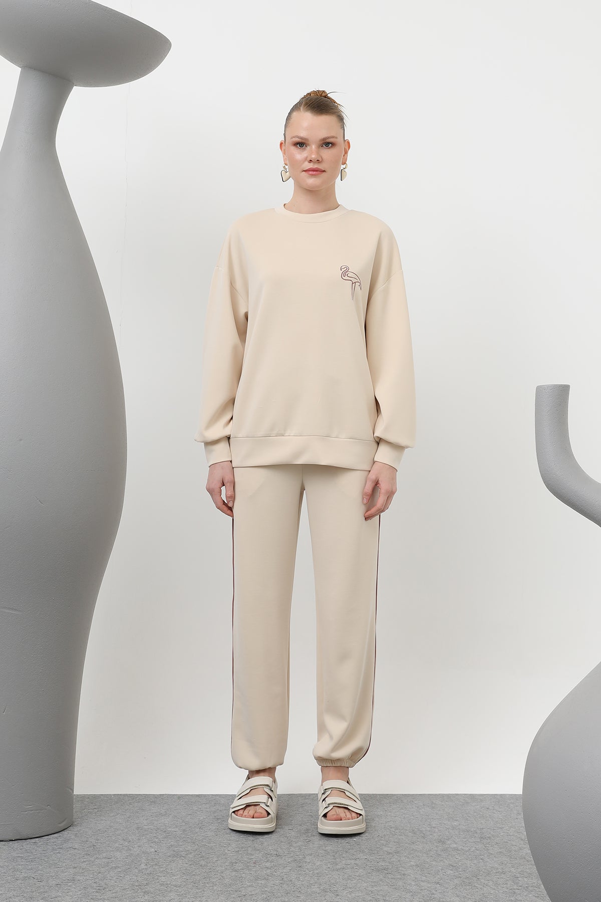 Kadın Kuğu Nakışlı Eşofman Takım - 32162TKS