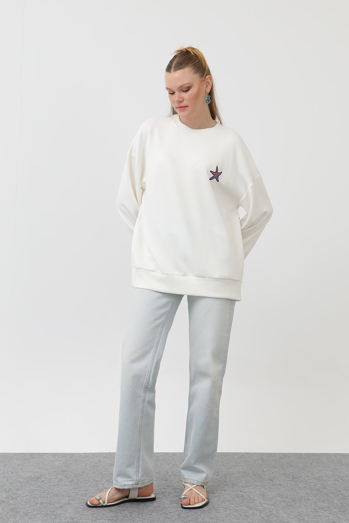 Kadın Balık Nakışlı Sweat - 32163SWT