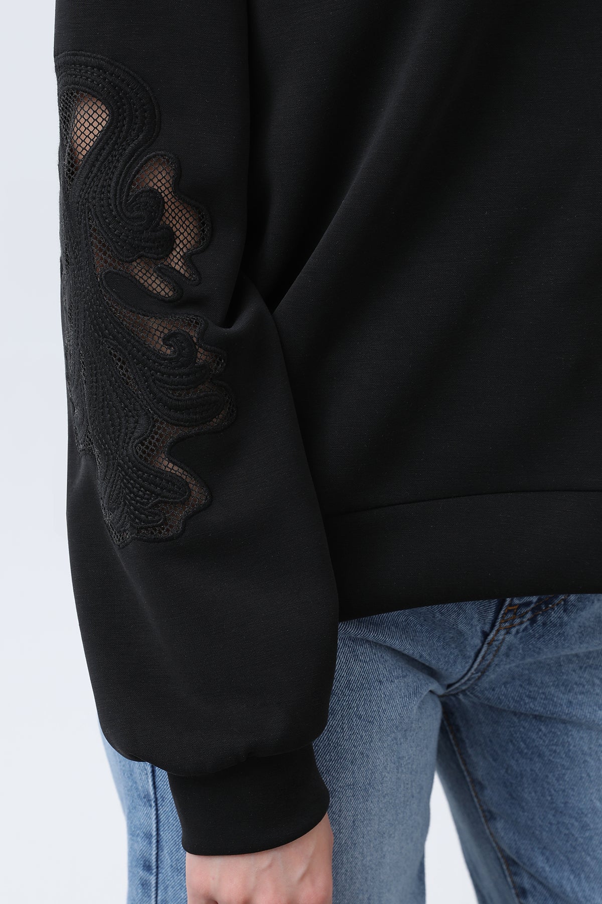 Kadın Kollar File Nakışlı Sweatshirt