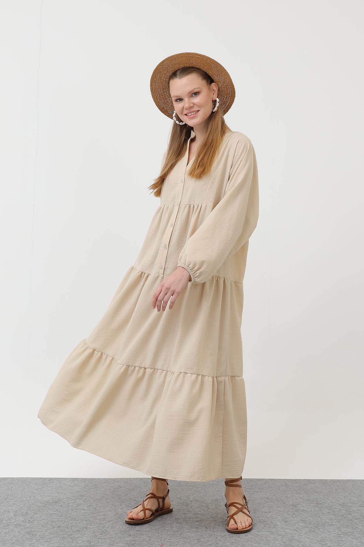 Kadın Keten Elbise - 32171ELB