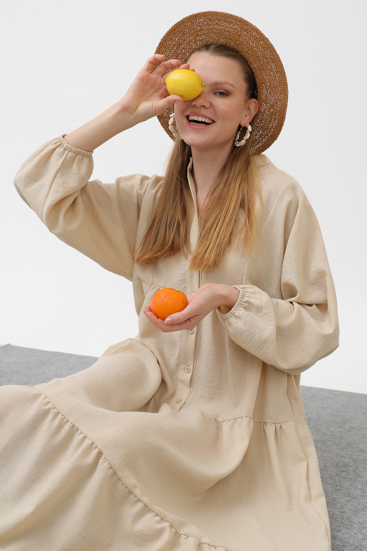 Kadın Keten Elbise - 32171ELB