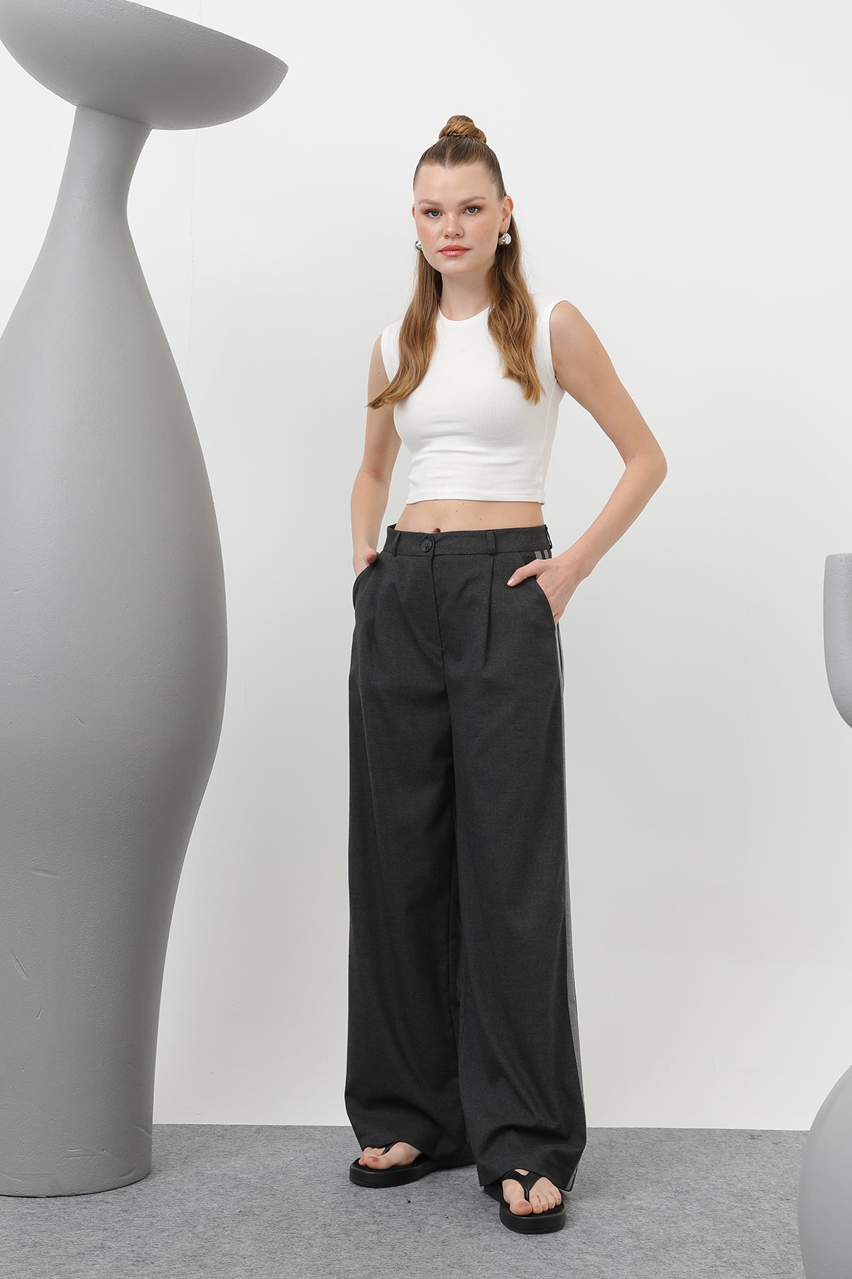 Женский С кантом Плиссированный Брюки - 32176PNT